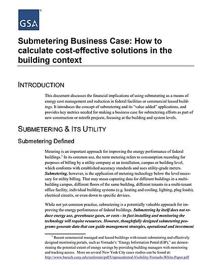 GSA Submetering business case and energy savings